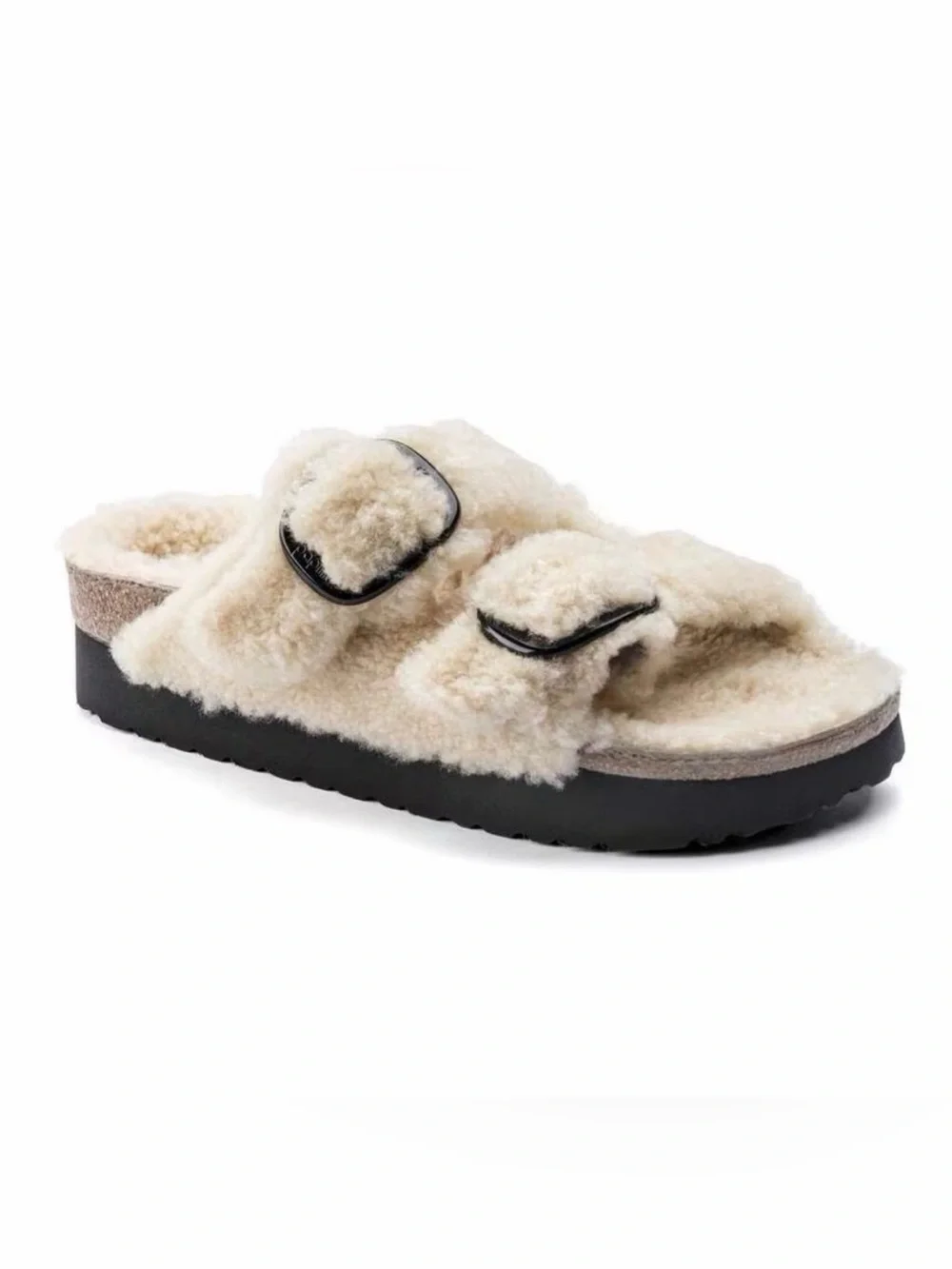 New Birkenstock Papillo Arizona Big Buckle Shearling Sandal Teddy Eggshell 40